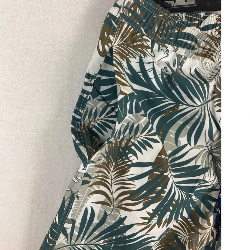 Lands End Mens Green Tropical Palm Leaf Swim Trunks UPF 50 Hydro Liner Small NEW